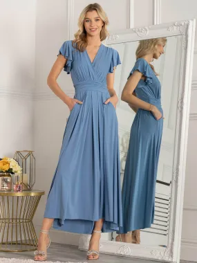 Jolie Moi Airene Cap Sleeve Maxi Dress, Steel Blue