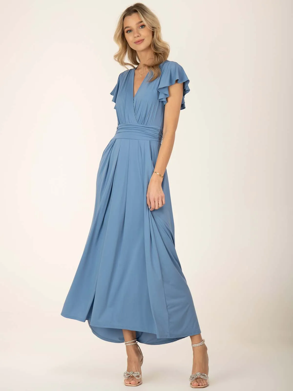 Jolie Moi Airene Cap Sleeve Maxi Dress, Steel Blue