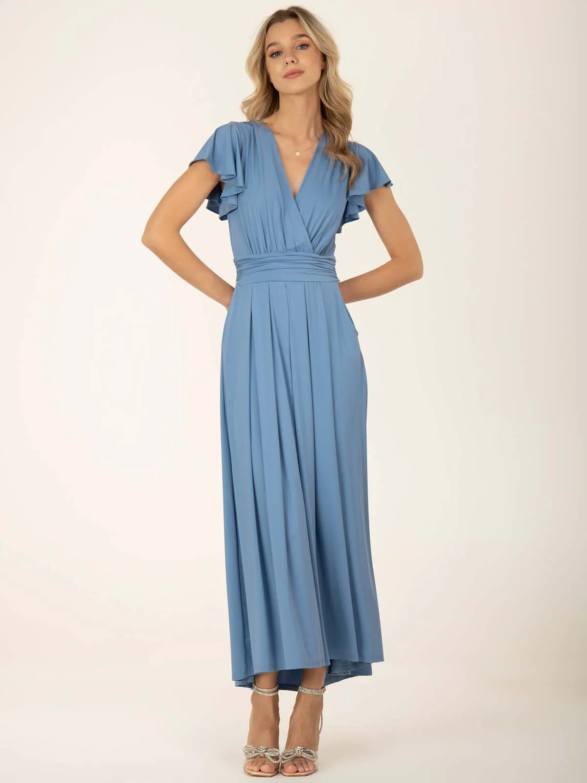 Jolie Moi Airene Cap Sleeve Maxi Dress, Steel Blue