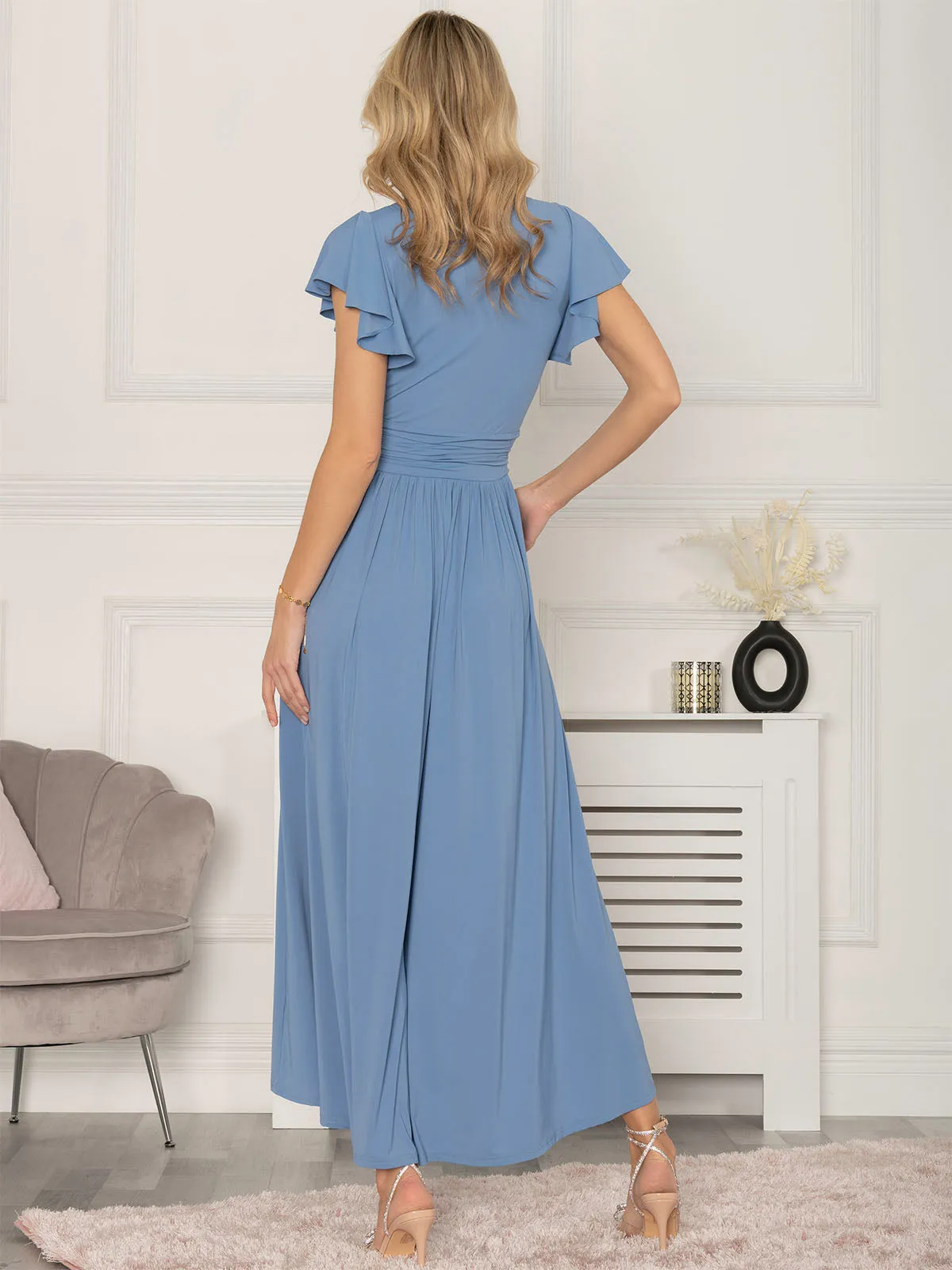 Jolie Moi Airene Cap Sleeve Maxi Dress, Steel Blue