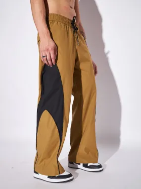 Khaki Colour Blocked Parachute Trackpants