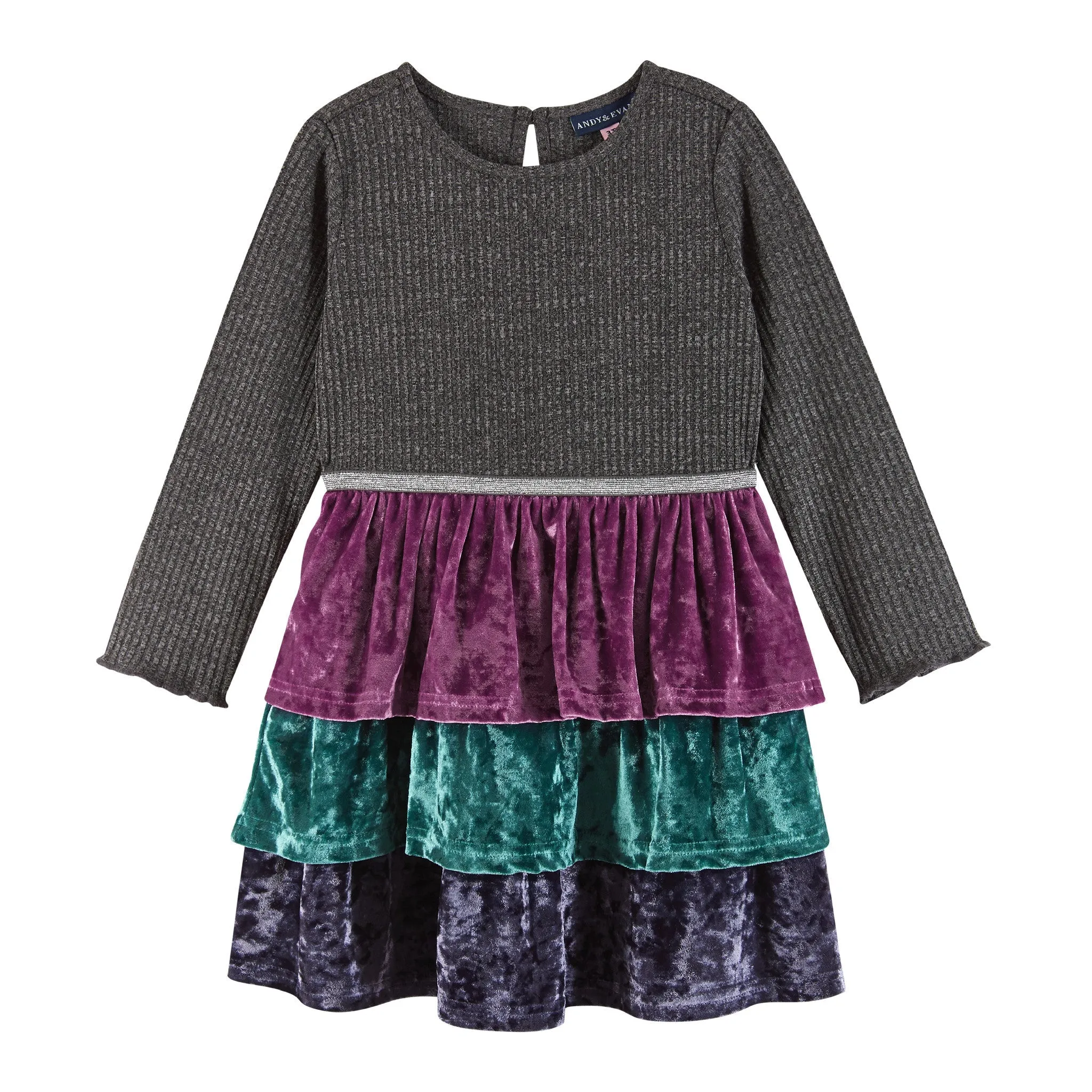 Kids Crushed Velvet Tiered Dress | Multicolor