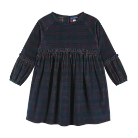 Kids Stretch Corduroy Ruffle Dress | Red Plaid