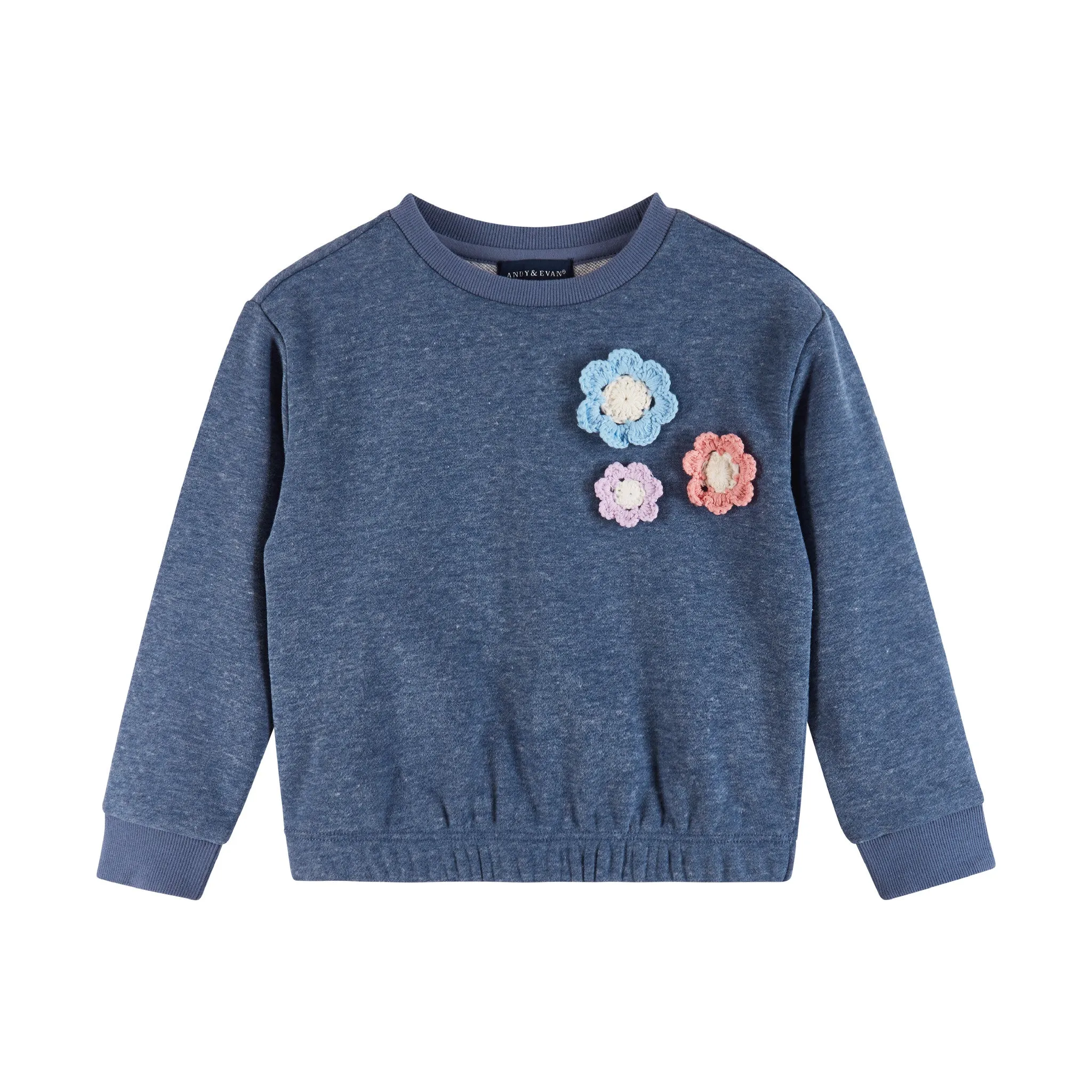 Kids Terry Crewneck & Dress Set | Navy Heather Flowers