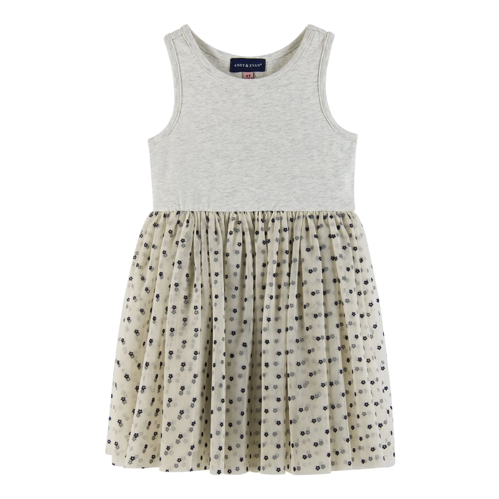 Kids Terry Crewneck & Dress Set | Navy Heather Flowers