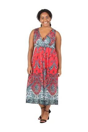 La Cera Sleeveless Paisley Printed Plus Size Maxi Dress