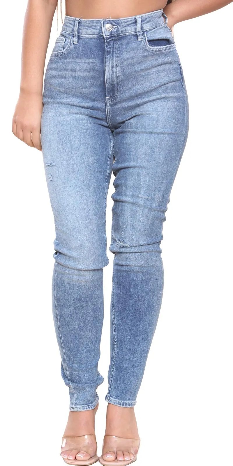 Ladies Ripped Skinny Fit Jeans - UK 6