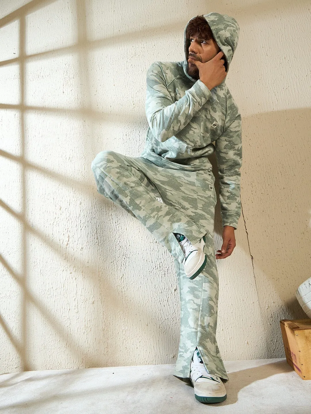 Light Camo Front Slit Relaxed Fit Trackpants