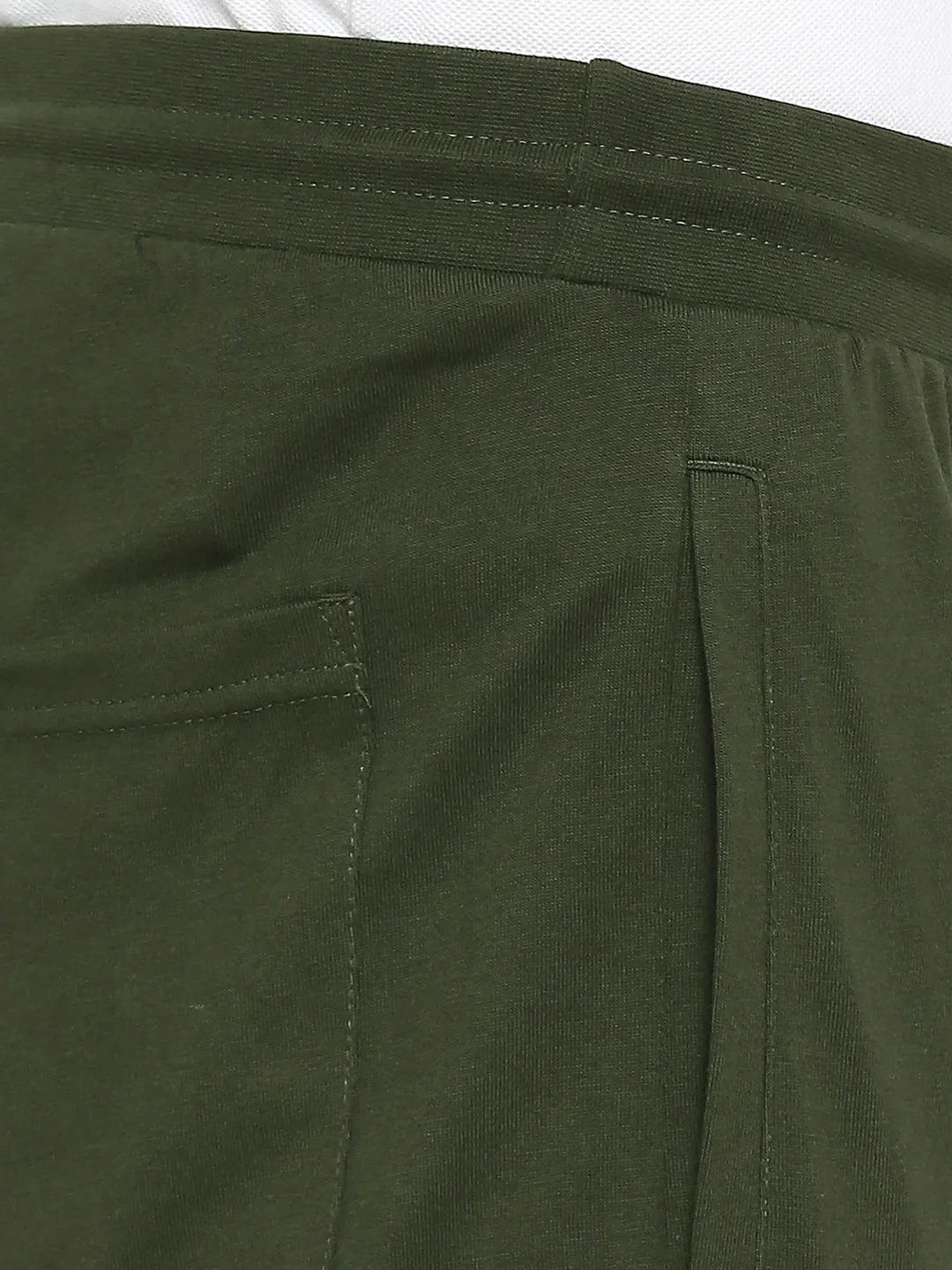 Men Premium Knitted Olive Cotton Trackpant - Underjeans By Spykar