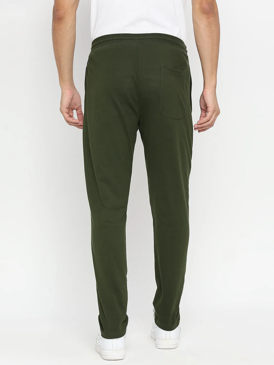 Men Premium Knitted Olive Cotton Trackpant - Underjeans By Spykar