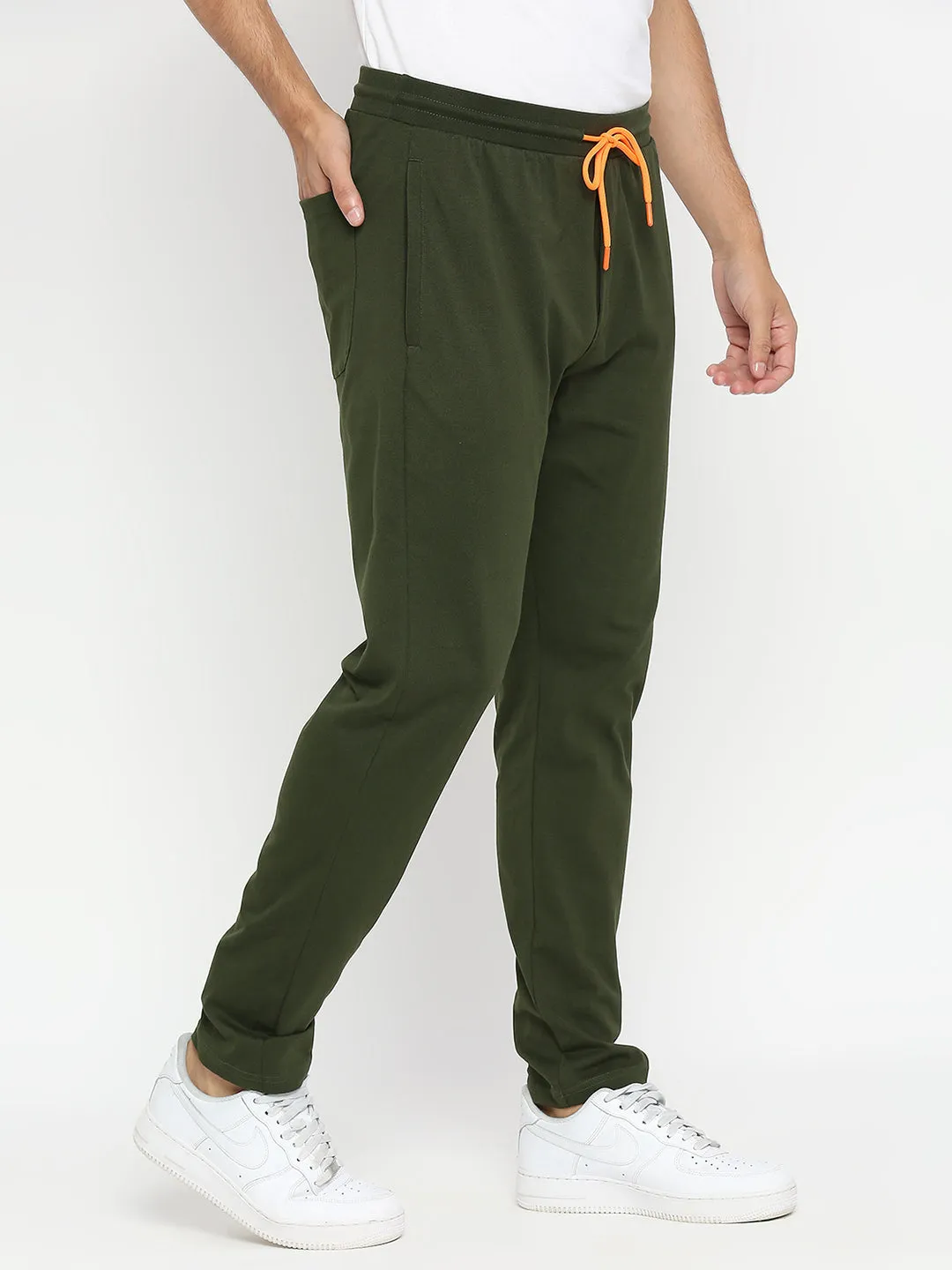 Men Premium Knitted Olive Cotton Trackpant - Underjeans By Spykar