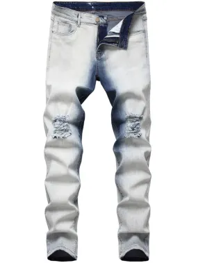 Men Ripped Zipper Fly Skinny Jeans