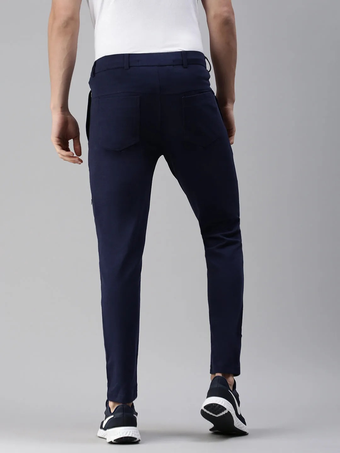 Men Solid Navy Blue Slim Fit Trackpant