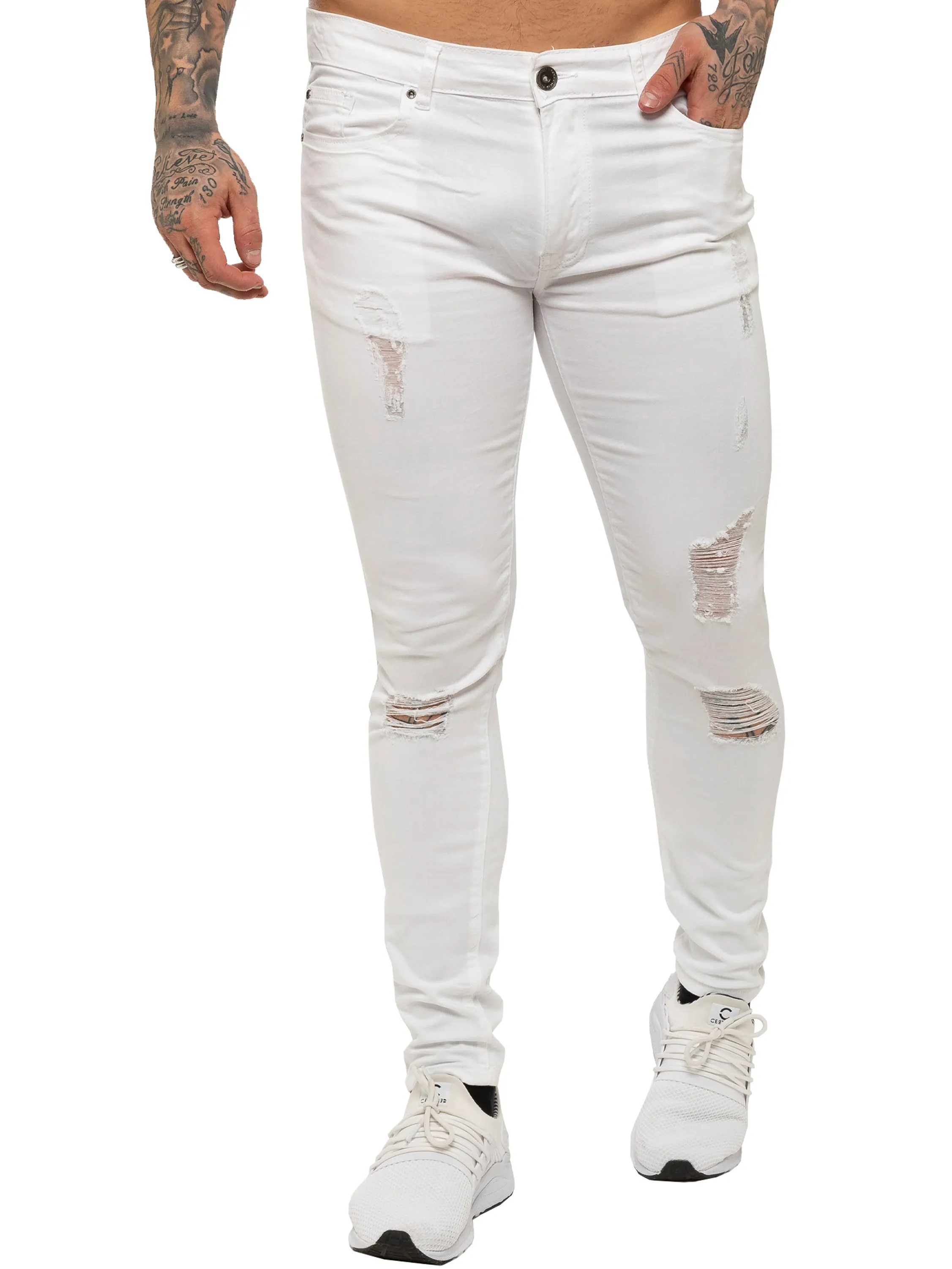 Mens Super Skinny Stretch Ripped Jeans | Enzo Designer Menswear