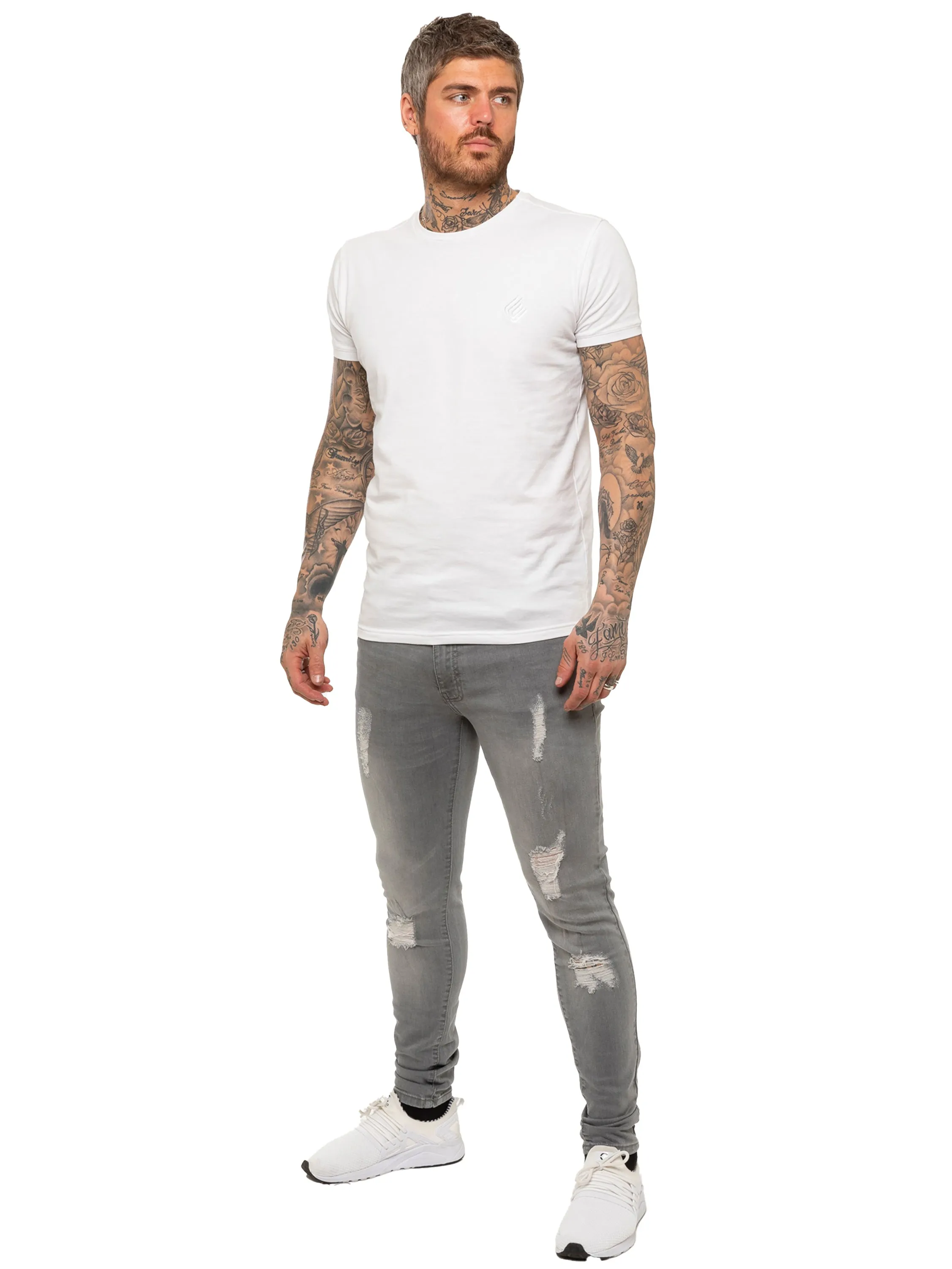 Mens Super Skinny Stretch Ripped Jeans | Enzo Designer Menswear