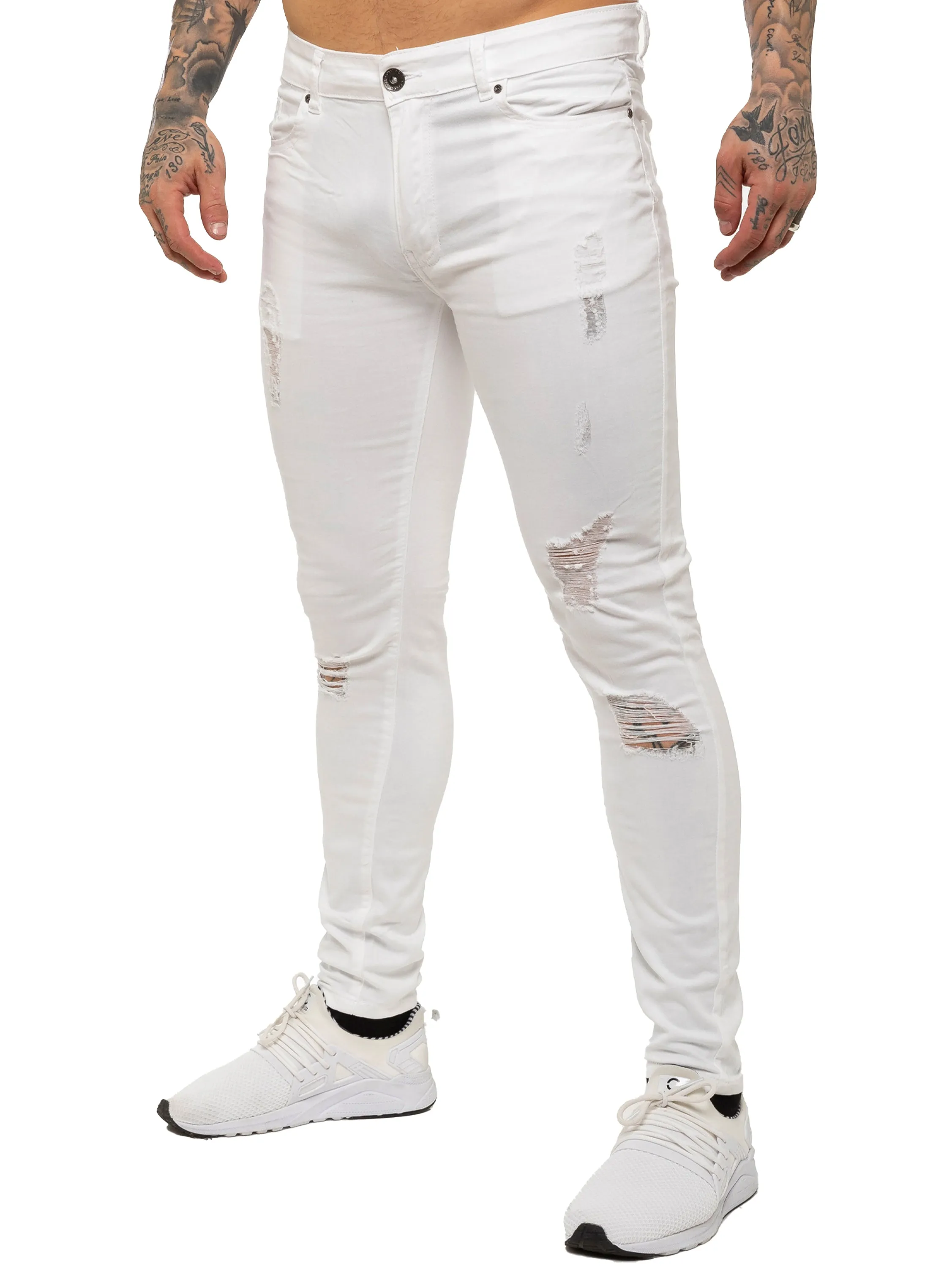 Mens Super Skinny Stretch Ripped Jeans | Enzo Designer Menswear