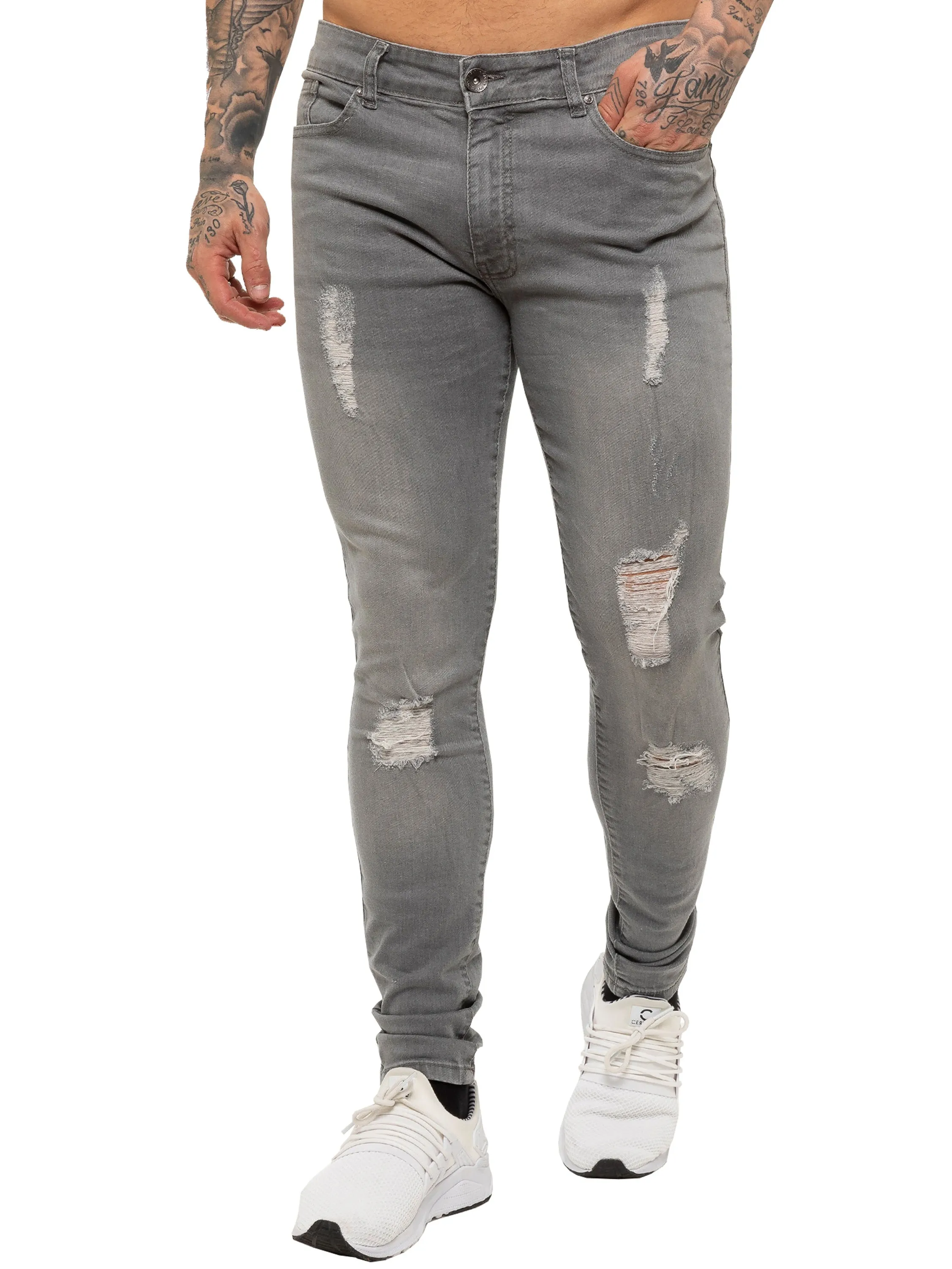 Mens Super Skinny Stretch Ripped Jeans | Enzo Designer Menswear