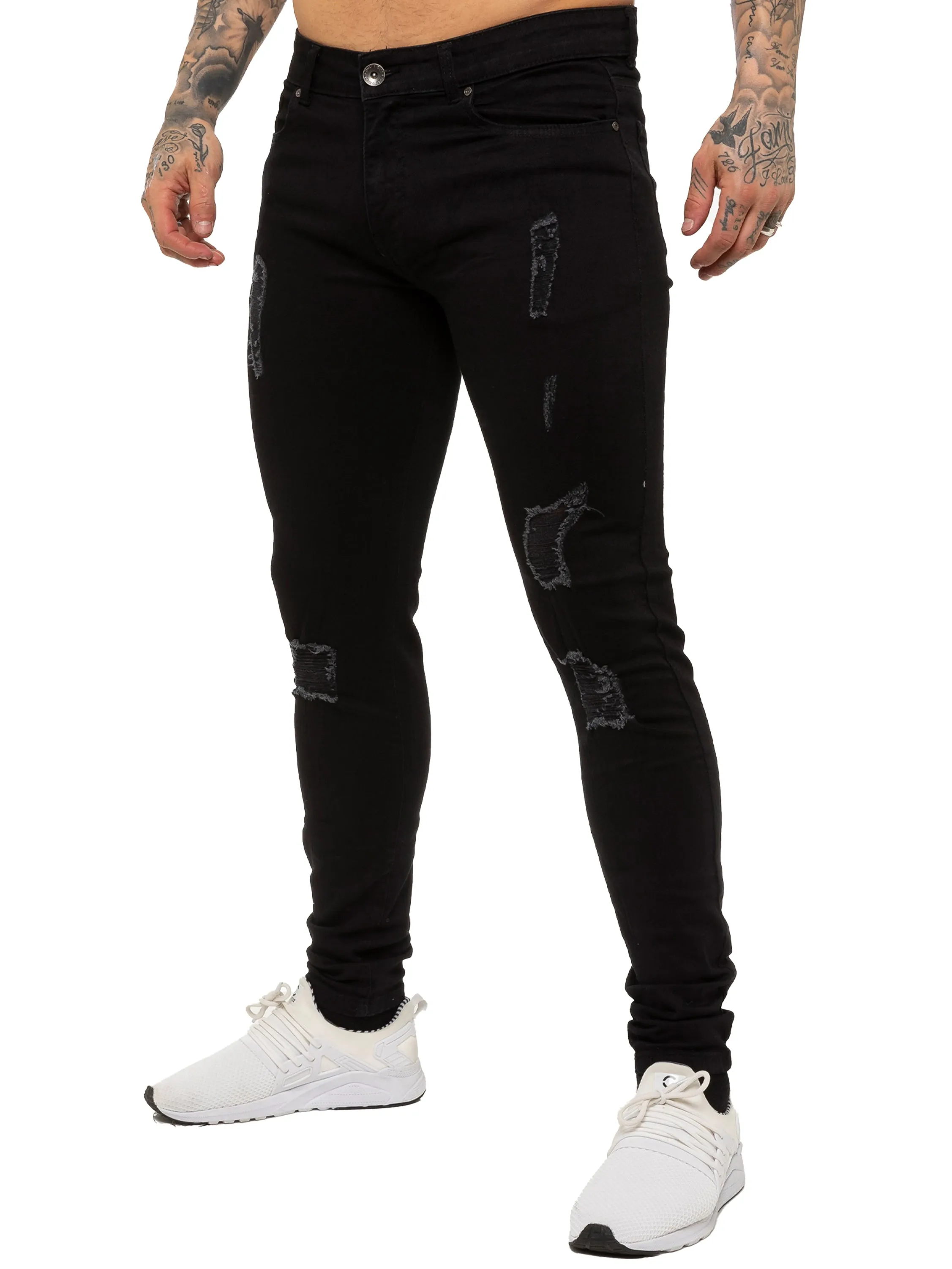 Mens Super Skinny Stretch Ripped Jeans | Enzo Designer Menswear