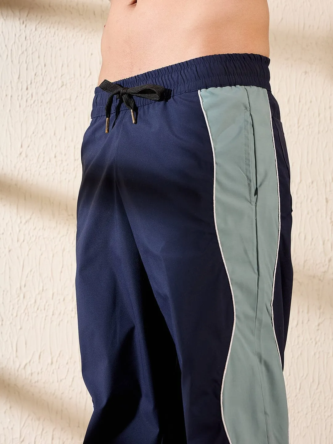 Navy & Teal Wavy Panel Trackpants