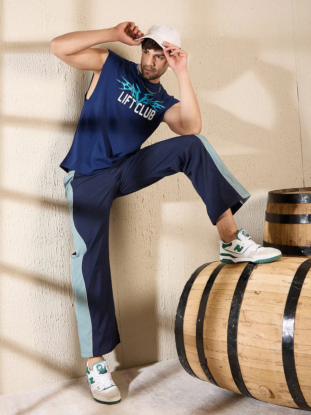 Navy & Teal Wavy Panel Trackpants