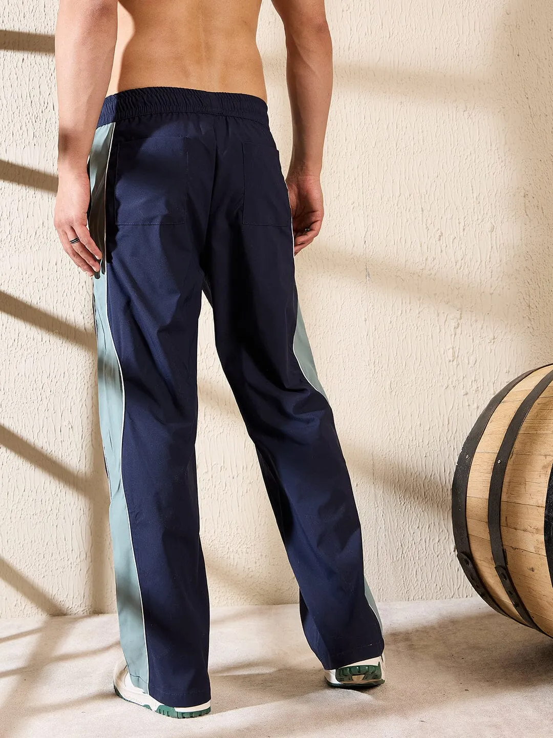 Navy & Teal Wavy Panel Trackpants