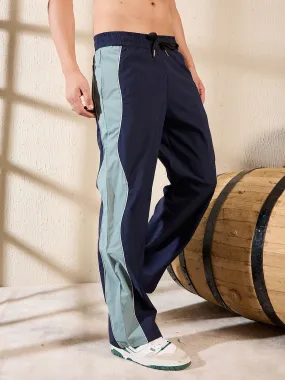 Navy & Teal Wavy Panel Trackpants