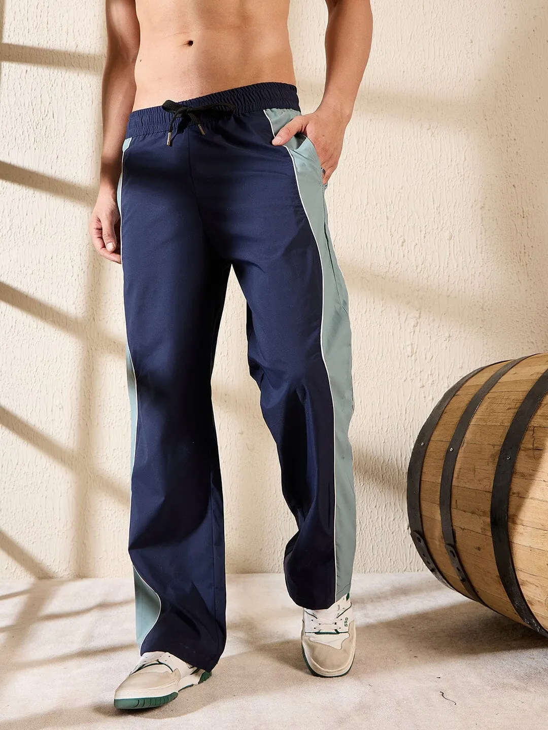 Navy & Teal Wavy Panel Trackpants