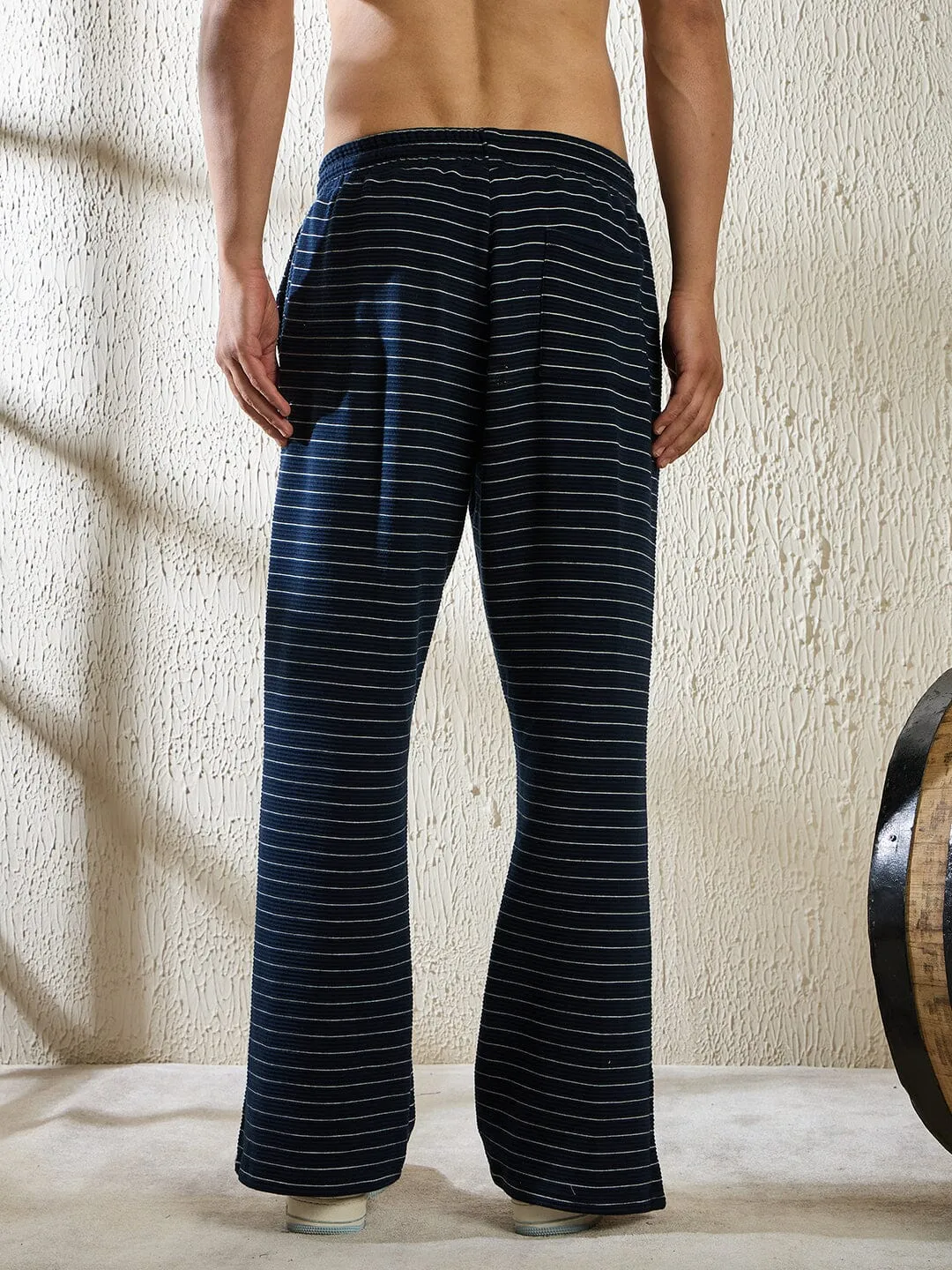 Navy Pinstriped Boot Cut Trackpants