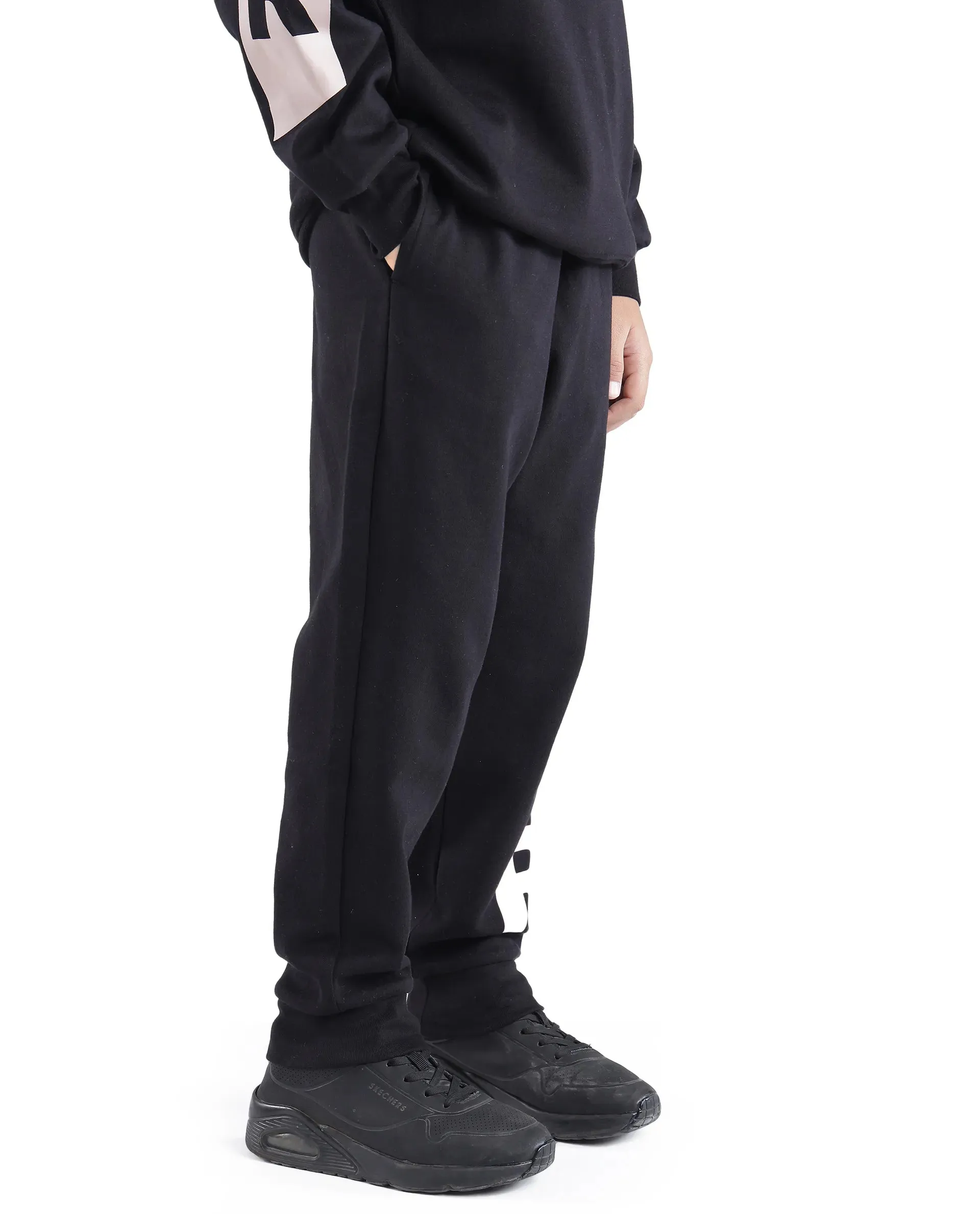 Rare Ones Kids Sero Black Cotton Poly Drawstring Printed Trackpant