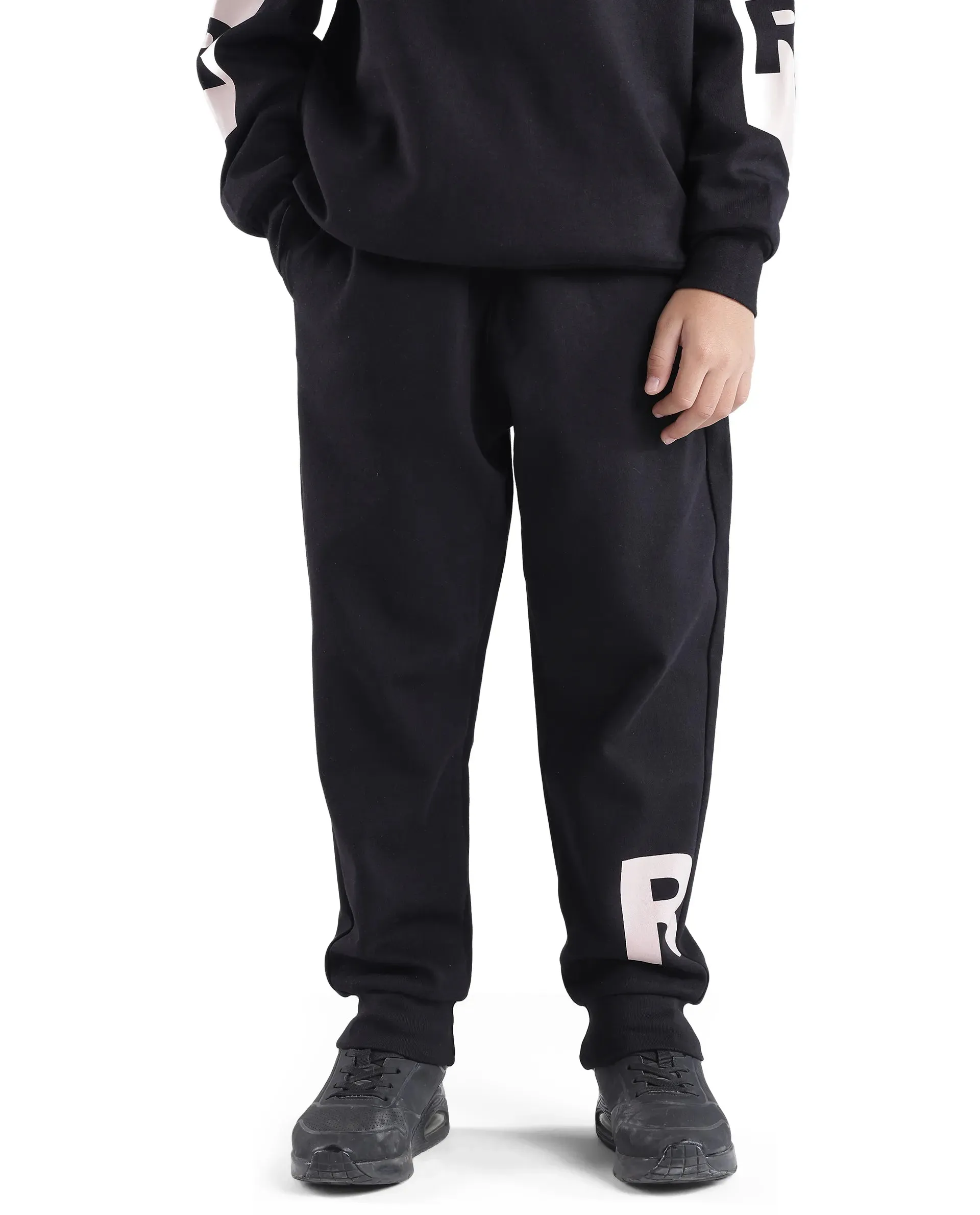 Rare Ones Kids Sero Black Cotton Poly Drawstring Printed Trackpant