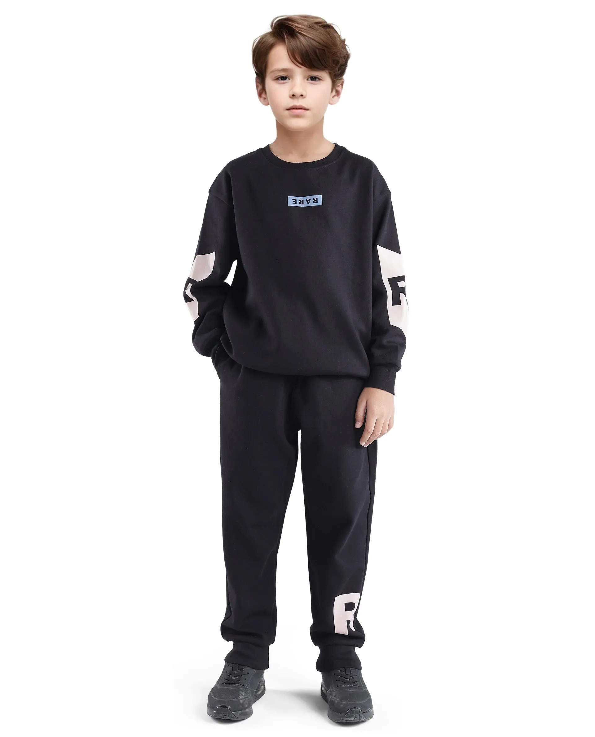 Rare Ones Kids Sero Black Cotton Poly Drawstring Printed Trackpant