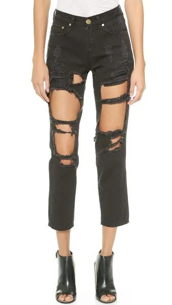 Reverse Women's Destroyed Boyfriend Jeans Black