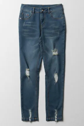 Rip And Repair Skinny Denim Jeans Light Wash