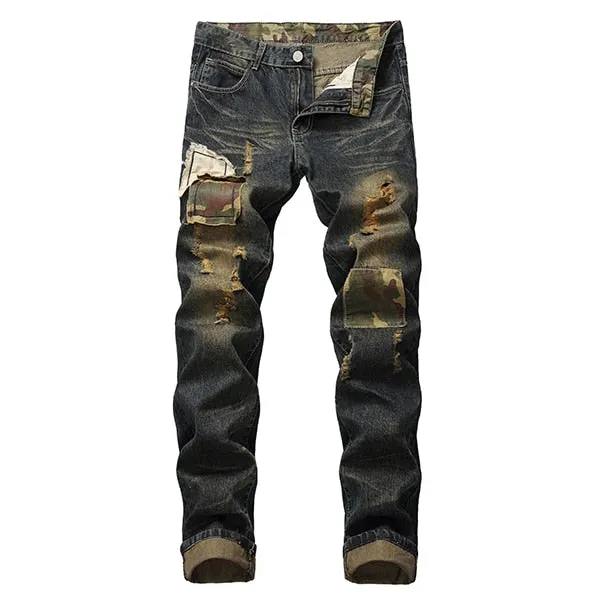 Ripped Patches Denim with Colour Shade Combination Men Jeans