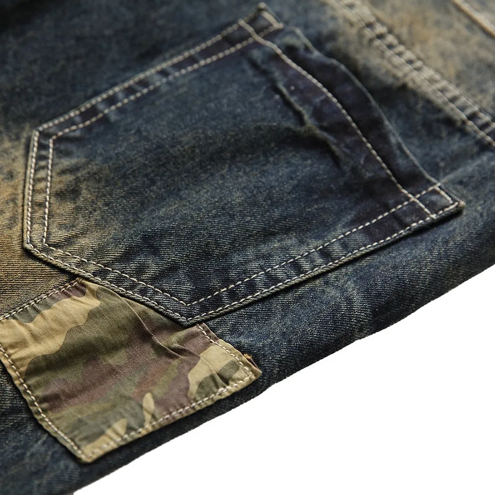 Ripped Patches Denim with Colour Shade Combination Men Jeans