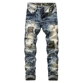 Ripped Patches Denim with Colour Shade Combination Men Jeans