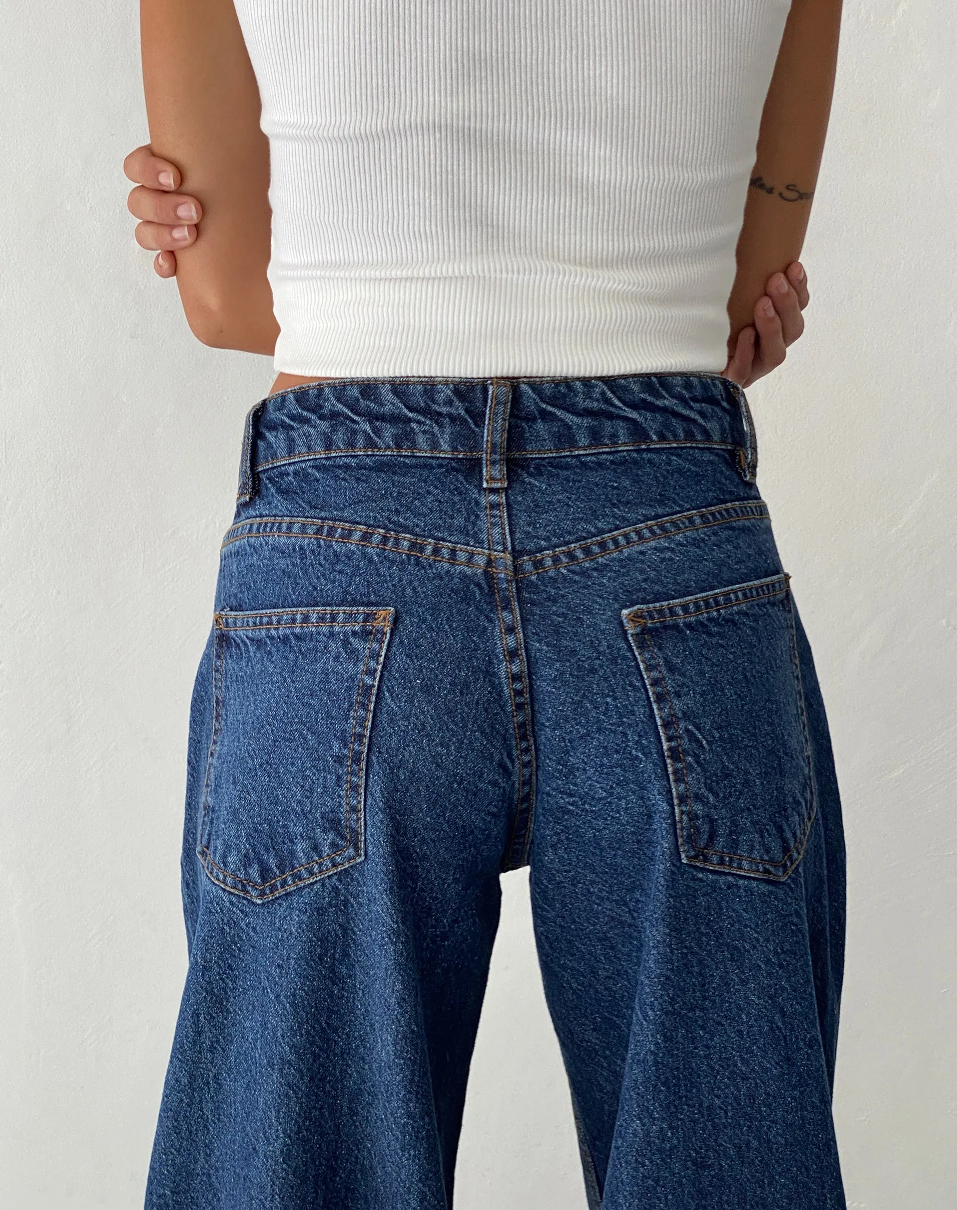 Ripped Roomy Extra Wide Low Rise Jean in Mid Blue Used