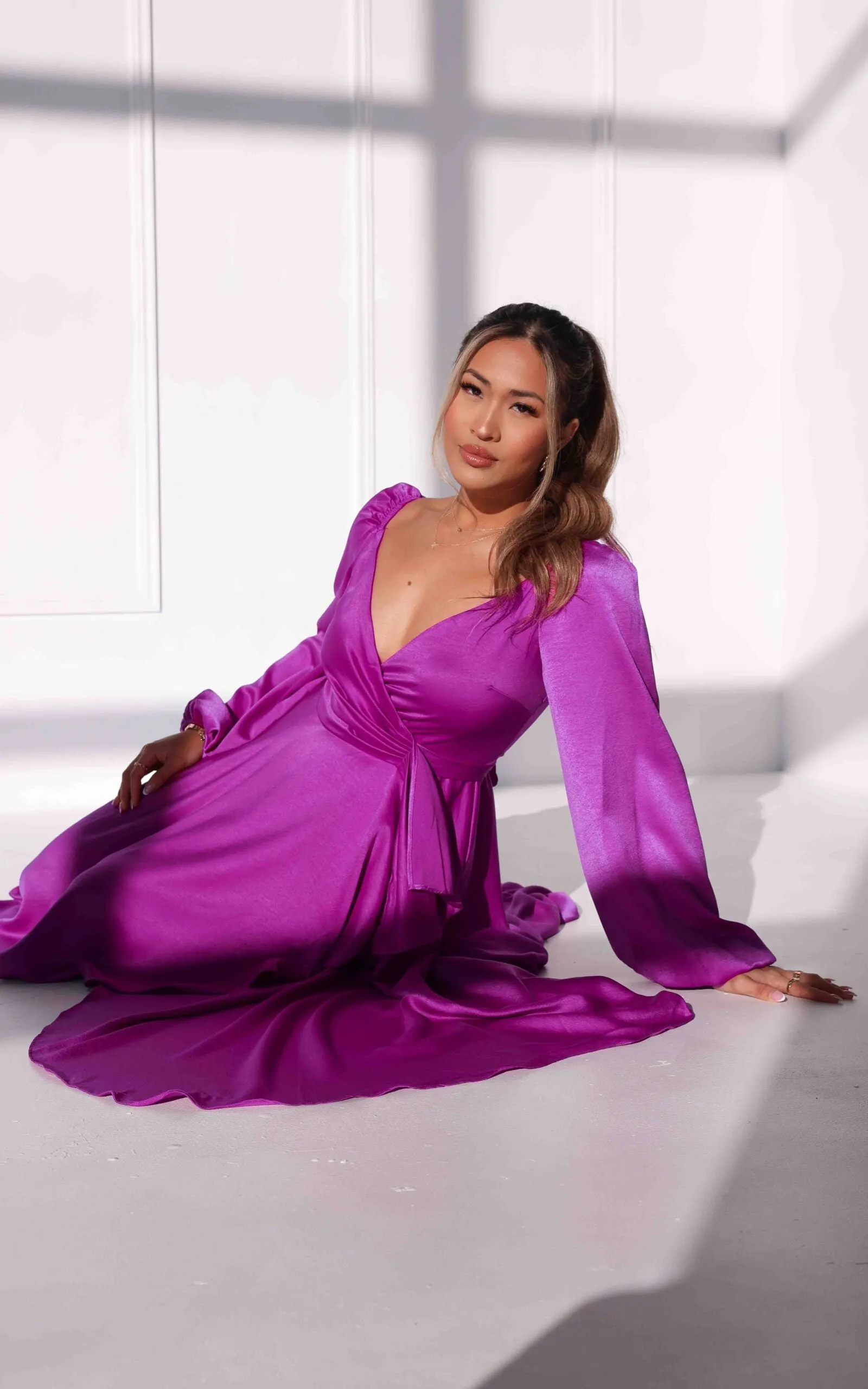 Rossetti Long Sleeve Wrap Maxi Dress - Purple Pink