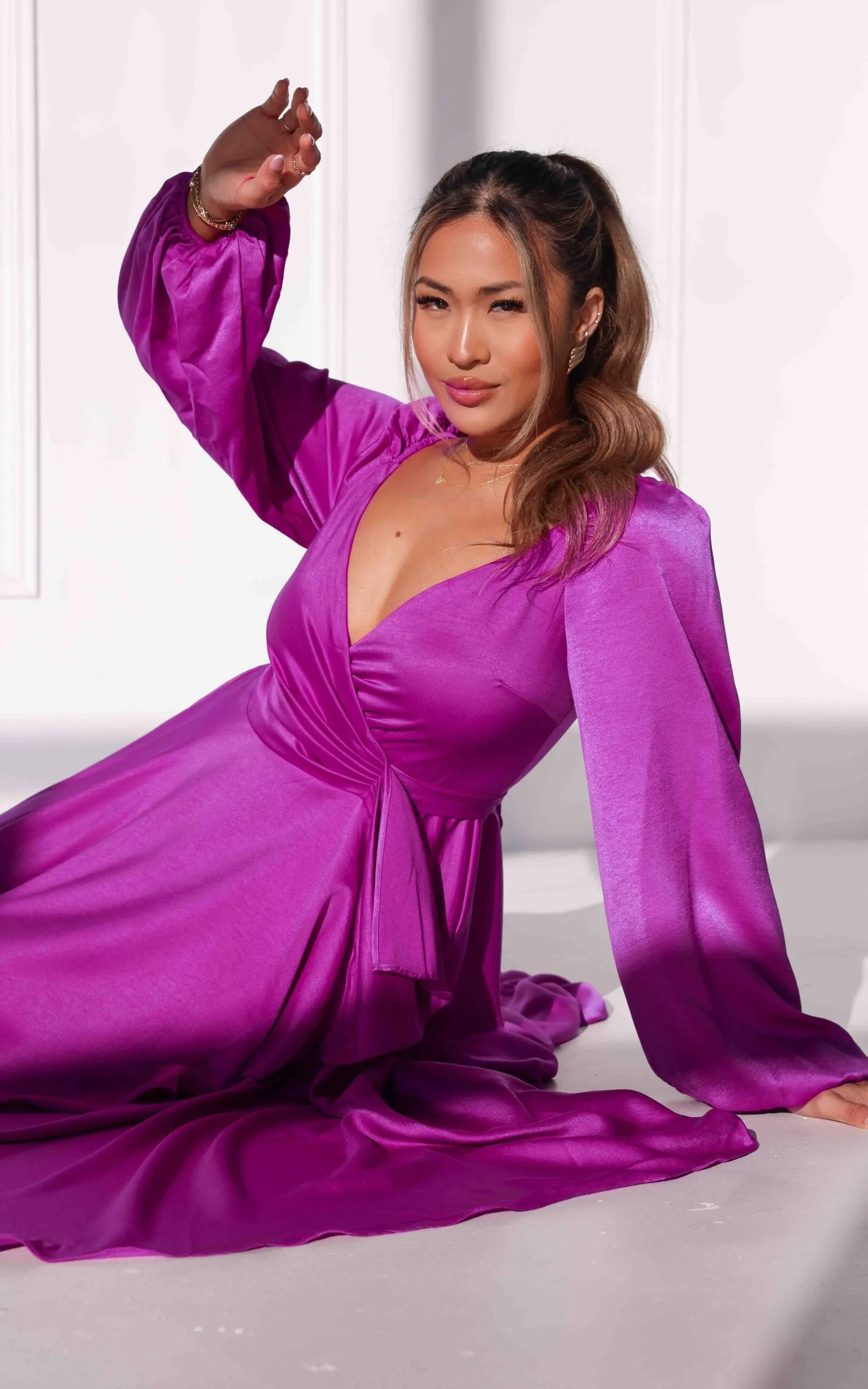 Rossetti Long Sleeve Wrap Maxi Dress - Purple Pink