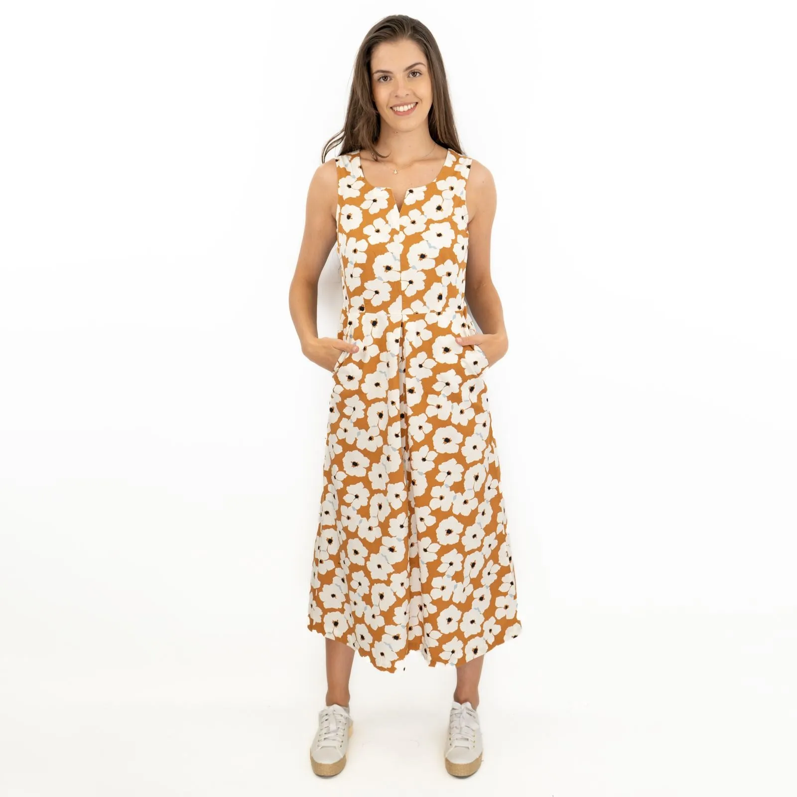 Seasalt Floral Brown Vocation Sleeveless Midi Dresses