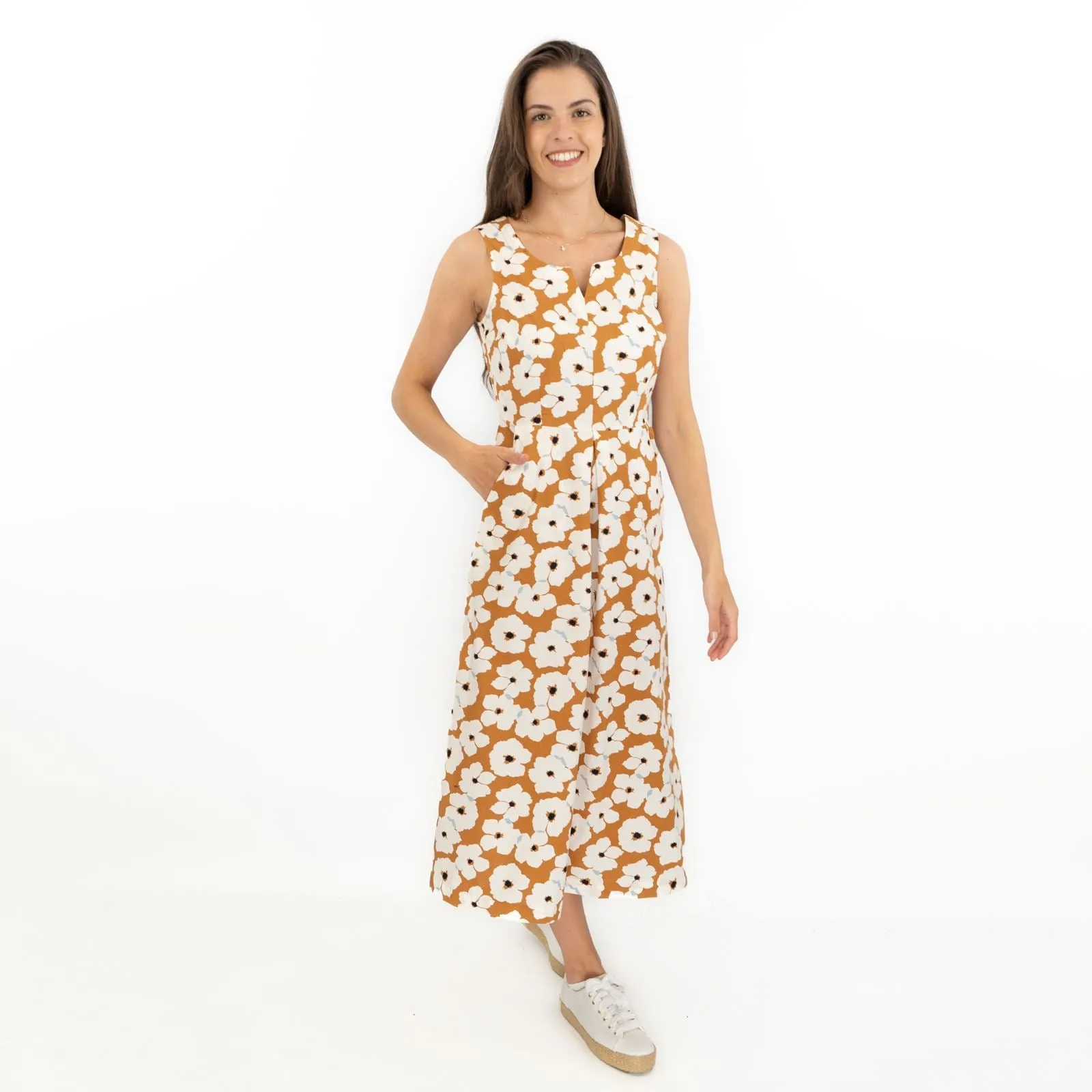 Seasalt Floral Brown Vocation Sleeveless Midi Dresses