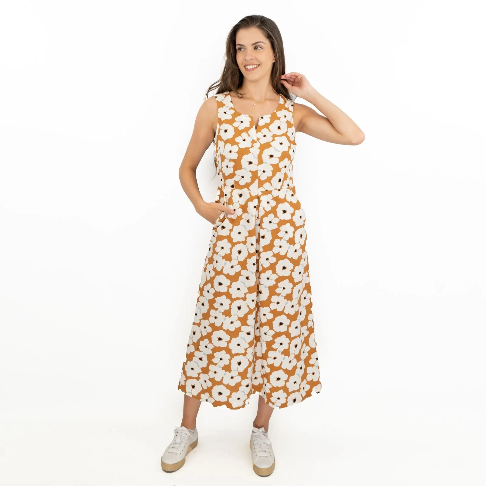 Seasalt Floral Brown Vocation Sleeveless Midi Dresses