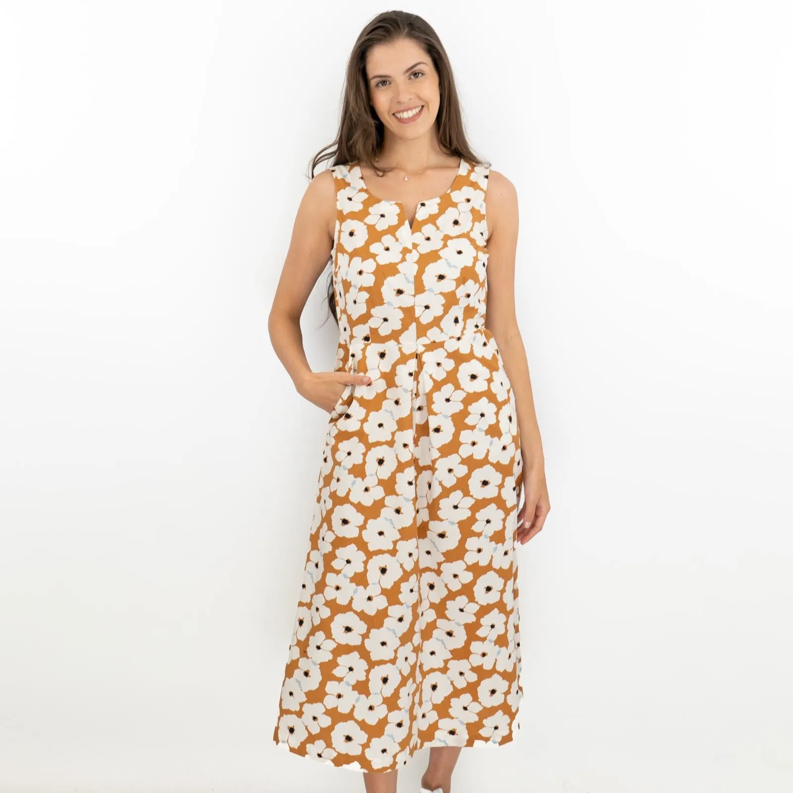 Seasalt Floral Brown Vocation Sleeveless Midi Dresses