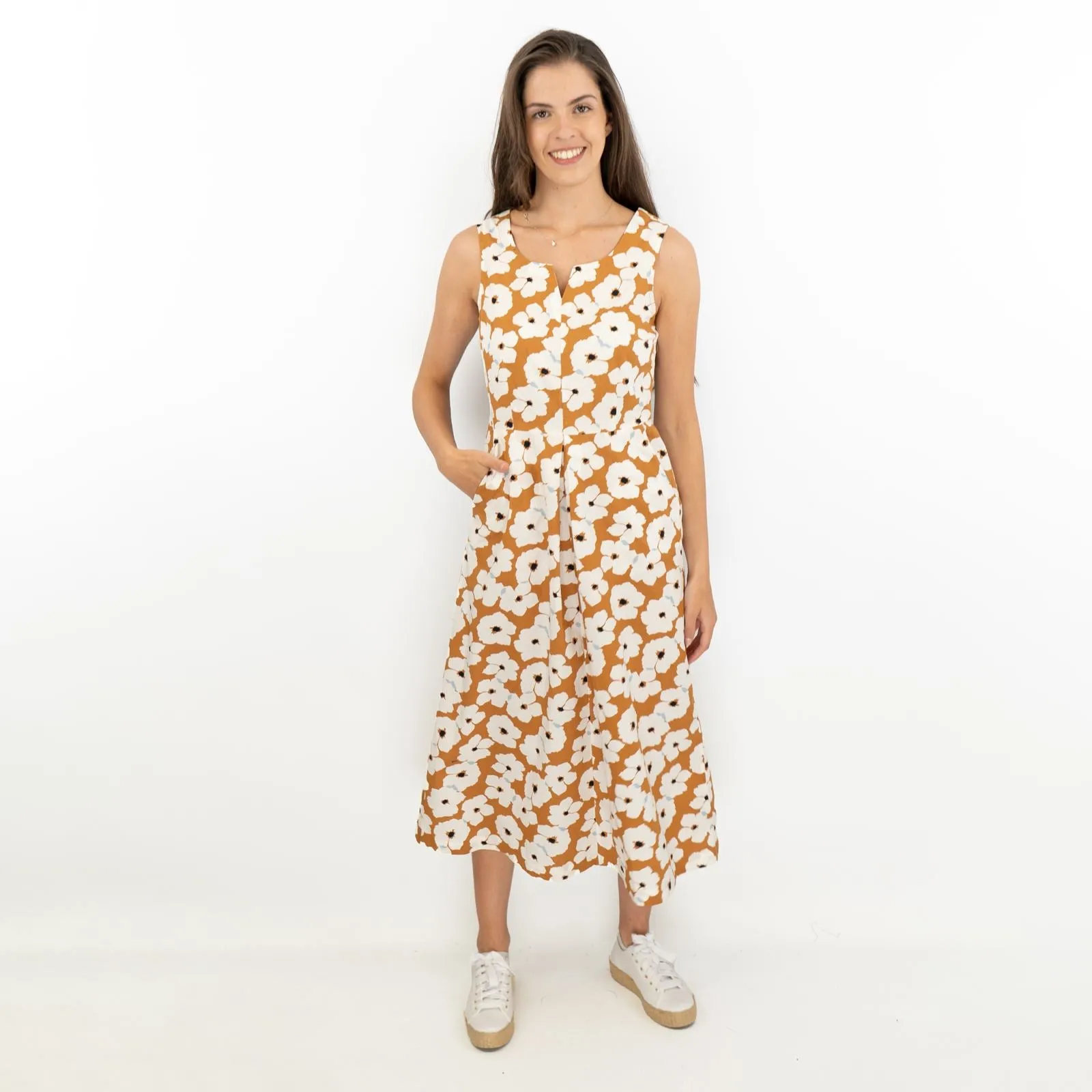 Seasalt Floral Brown Vocation Sleeveless Midi Dresses