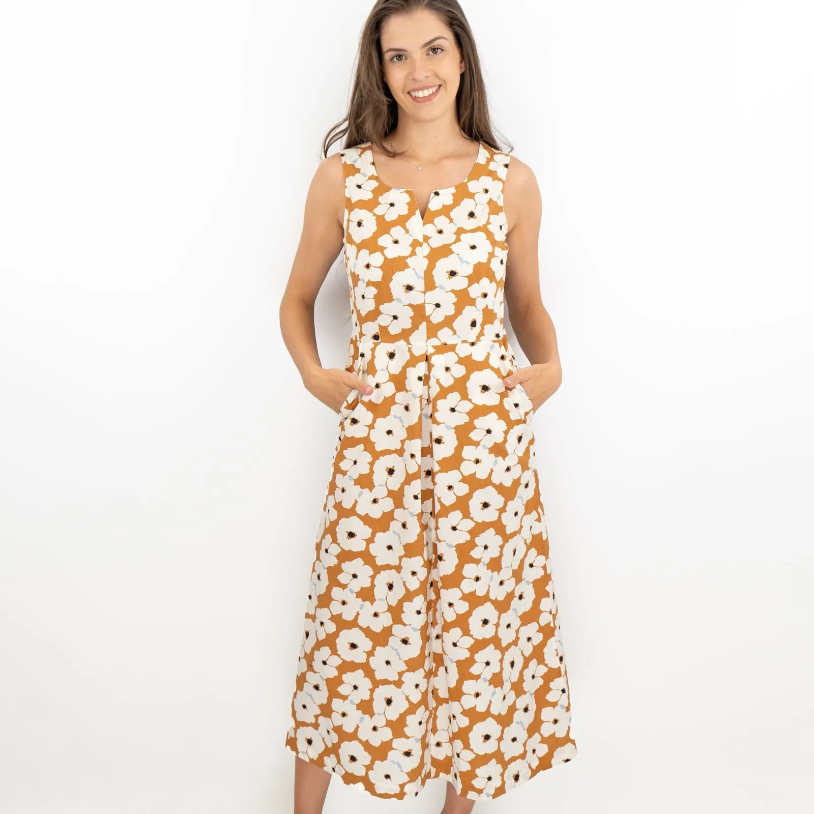 Seasalt Floral Brown Vocation Sleeveless Midi Dresses