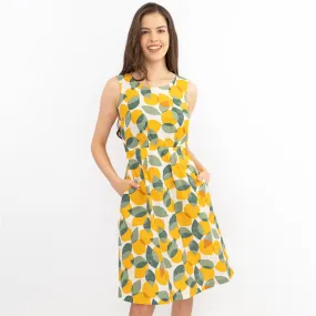 Seasalt Quick Sketch Lemon Lime Sleeveless Fit & Flare Dresses with Pockets (PETITE)