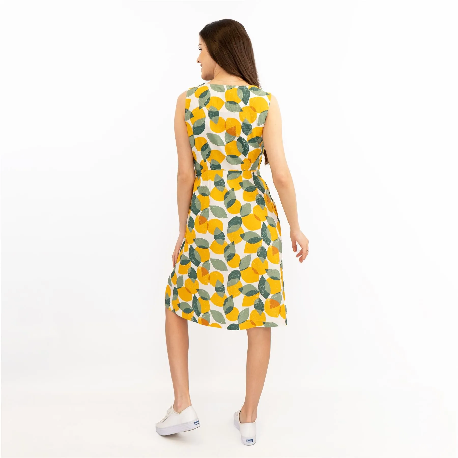 Seasalt Quick Sketch Lemon Lime Sleeveless Fit & Flare Dresses with Pockets (PETITE)