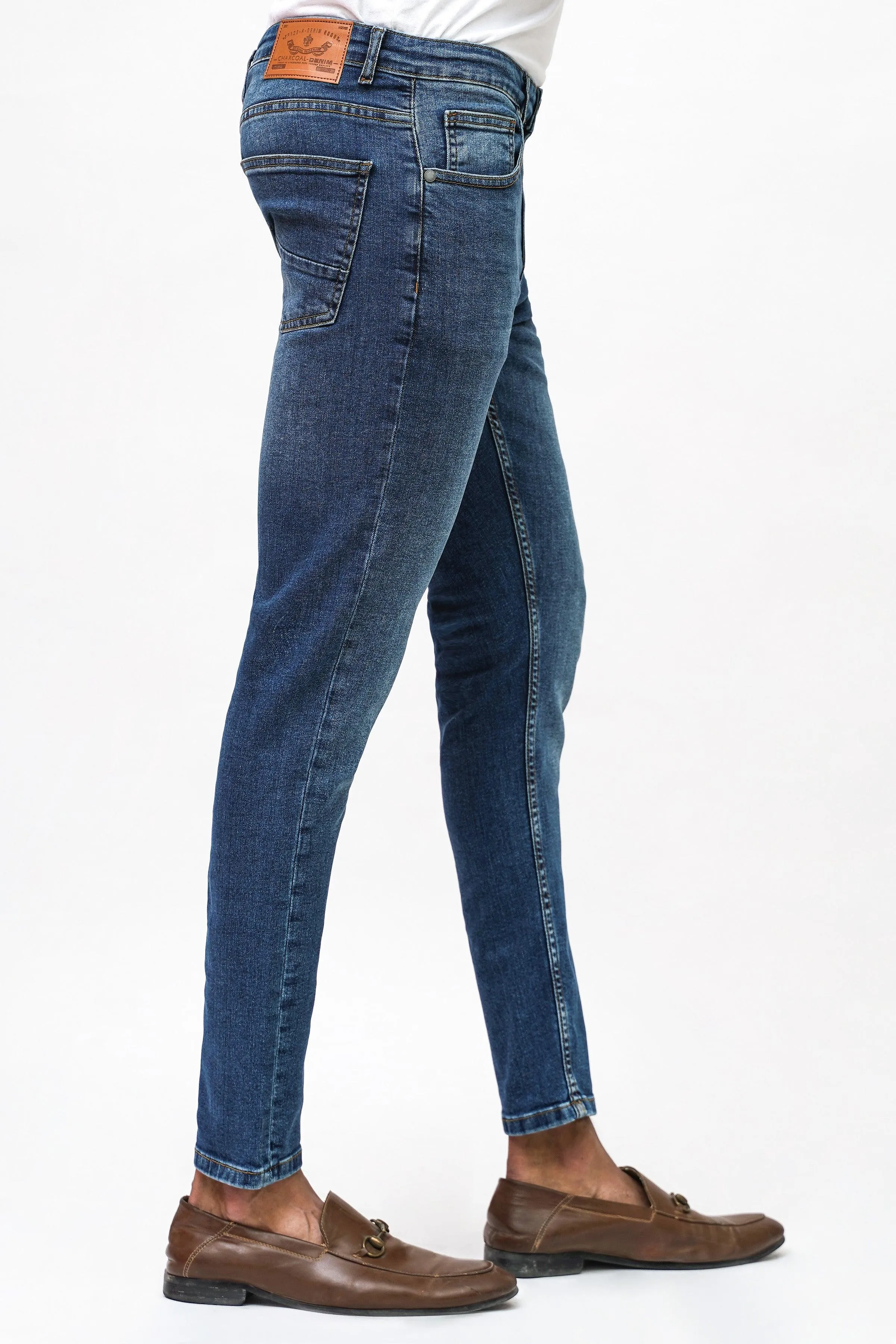 SKINNY FIT MID BLUE DENIM JEANS