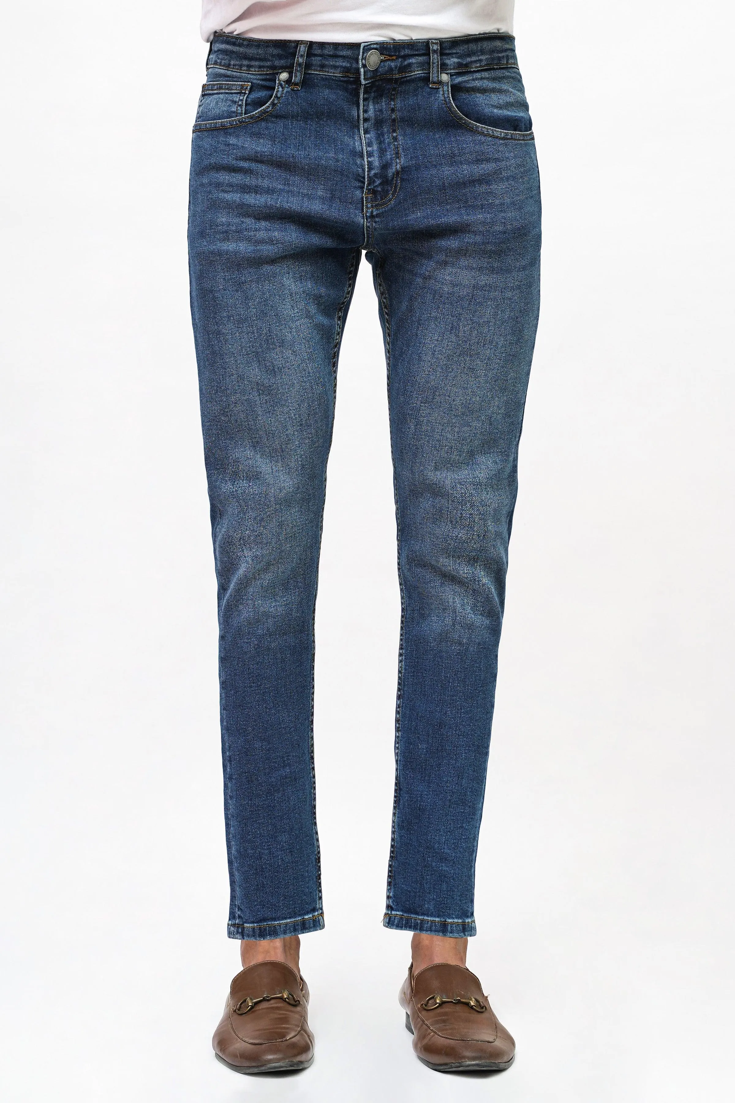 SKINNY FIT MID BLUE DENIM JEANS