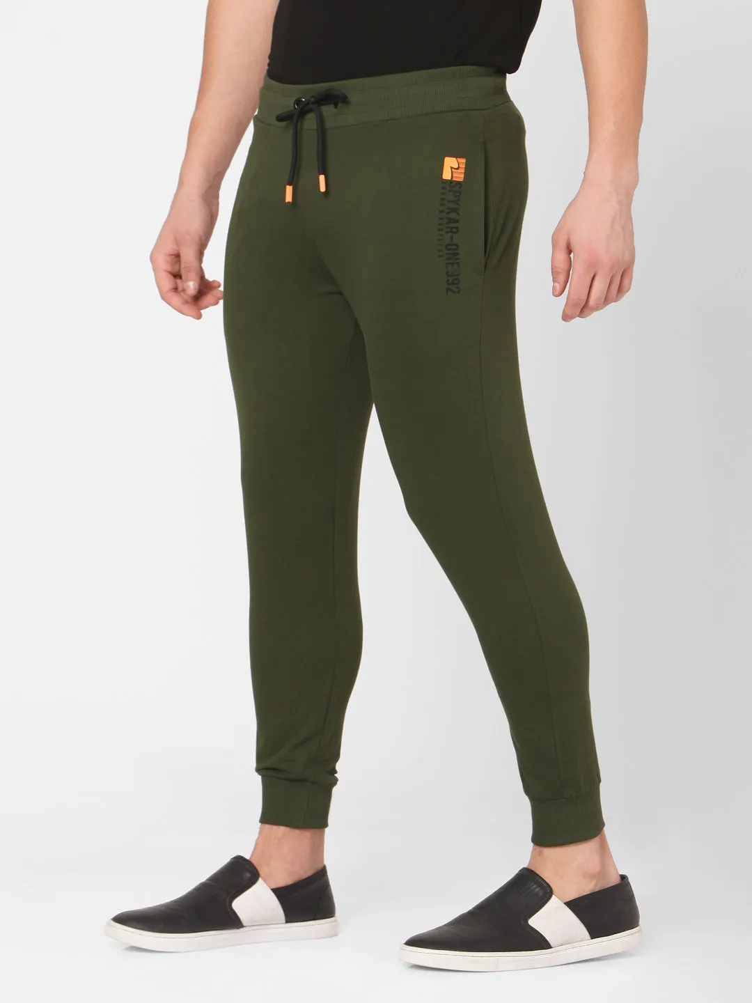 Spykar Men Green Cotton Slim Fit Mid Rise Trackpant